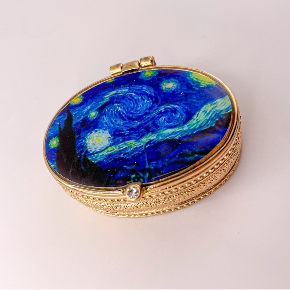 Starry Night by Vincent Van Gogh RARE Small Enamel Trinket Box with Crystal - Picture 2 of 11